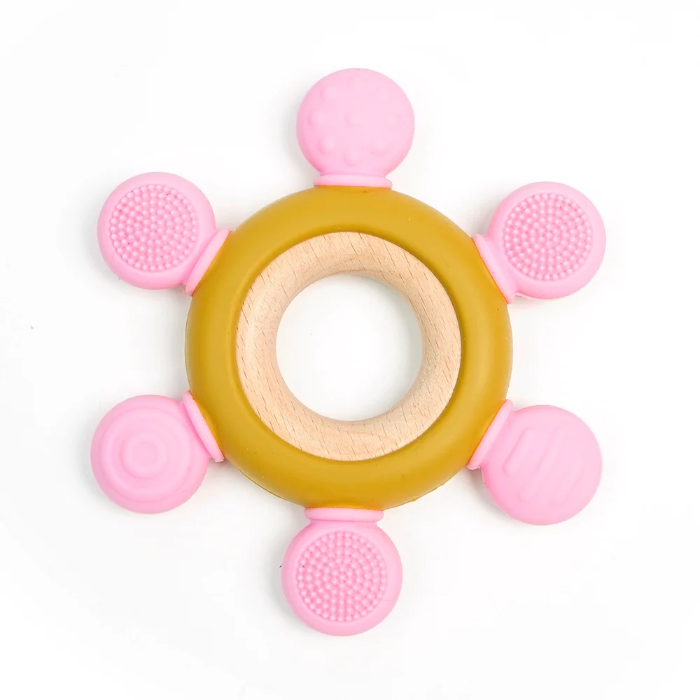 Wood Baby Teether Rattle WoodRing Baby Play Toys Rudder Ring Teethers Baby Wooden Teether