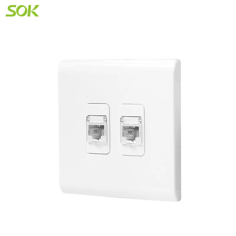 Popular Electrical Sockets 2 Gang RJ45 LAN Socket Wholesale Wall Sockets China Outlets - White at Least 20000 Cycles for Switch