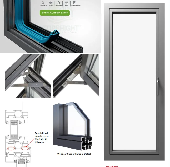 custom double glazed  aluminum aluminum windows casement aluminum glass window with NFRC certificate