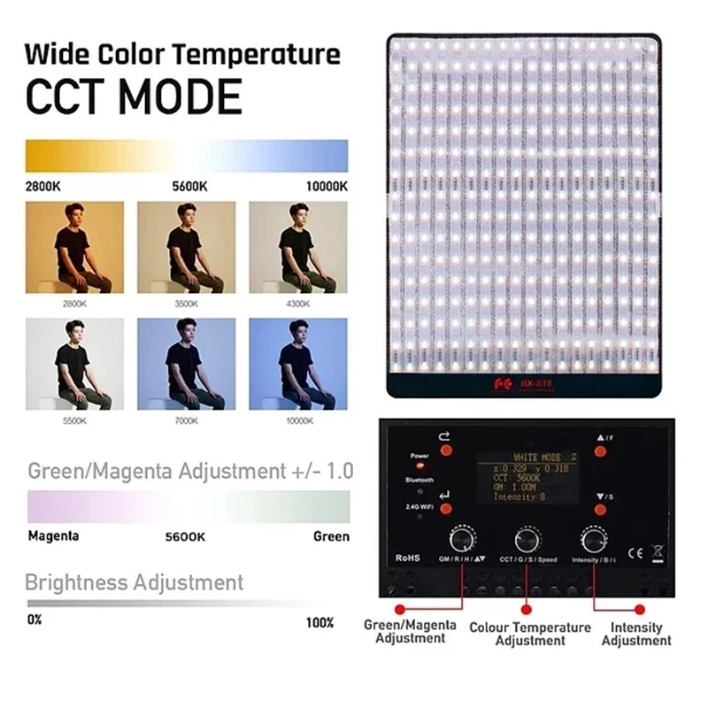 Falcon Eyes RX-848 RGB Roll-Flex LED Light 300W Output 2800K-10000K Continuous Lighting For Studio Photography Lighting