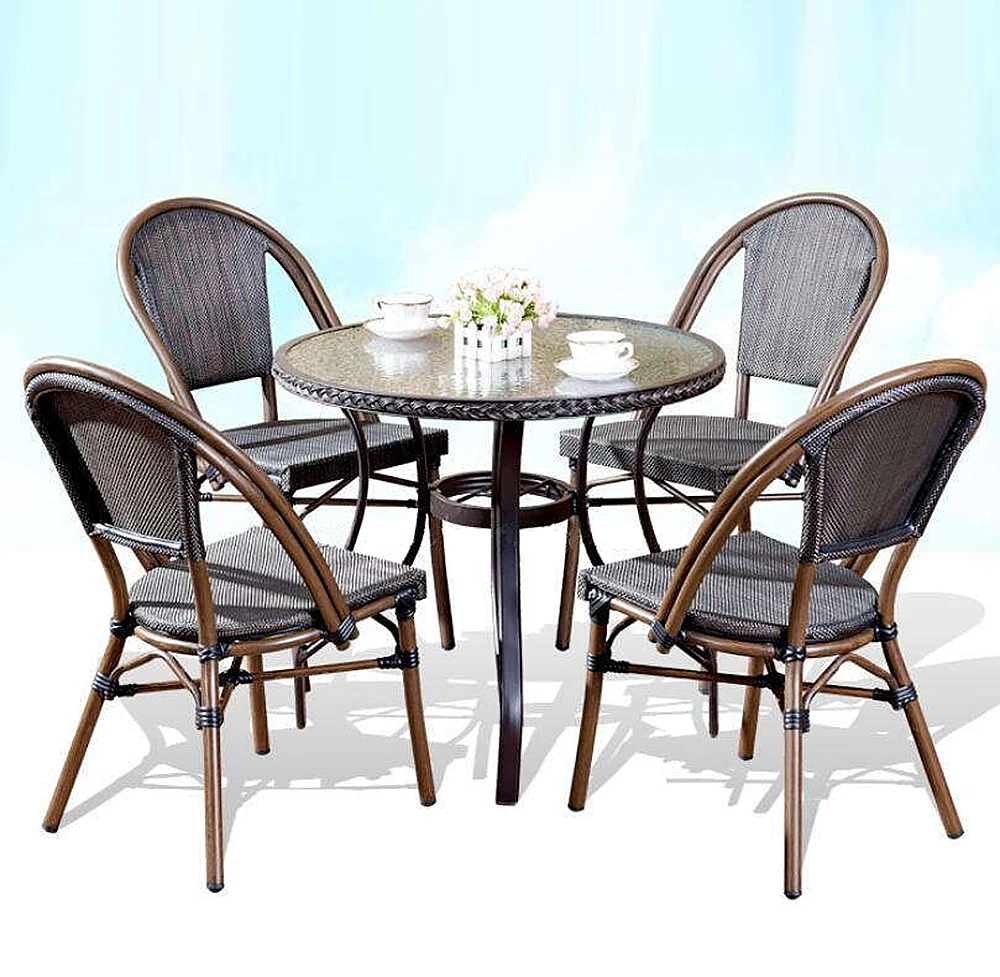Hot sale cafe bamboo garden furniture teslin aluminum dining sets chair and table