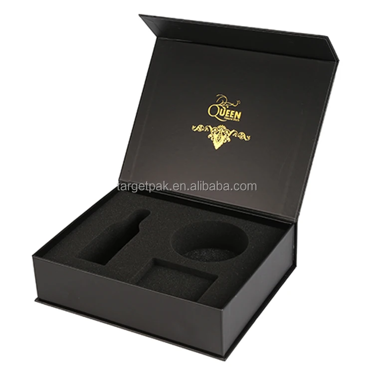 Black Wine Box Manufacturer Custom Packaging Hard Cardboard Luxury Candle Box Unique Oral Gold Foil Logo For Gift Packaging