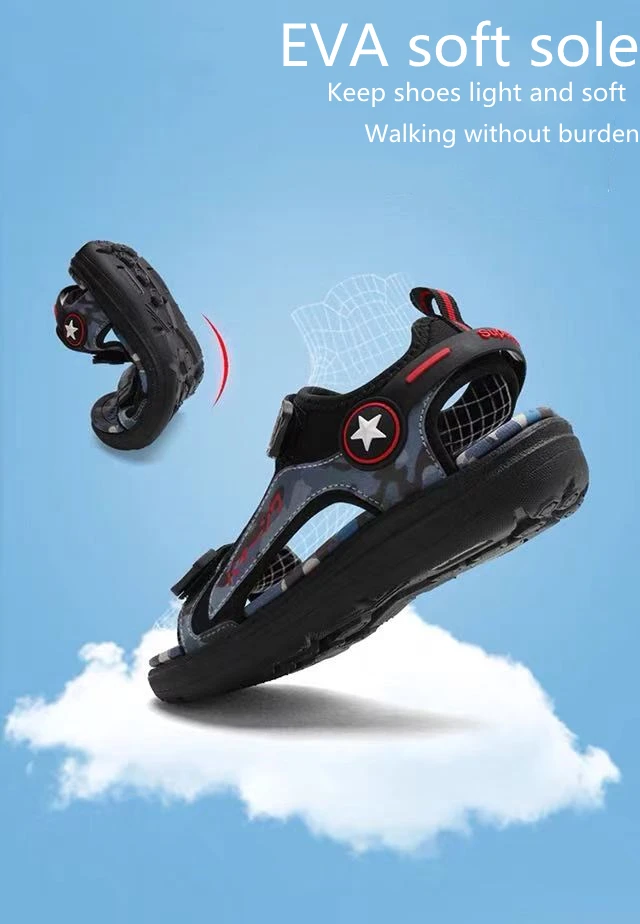 2024 new Children outdoor beach sandals boy kids PU leather hiking sandal shoes for kids non-skid summer sandals boy