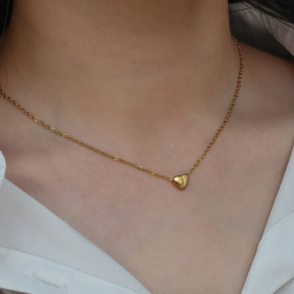 Free Sample 925 Sterling Silver 18k Gold Plated Jewelry Letters W Heart Shape Necklace Initial For Women
