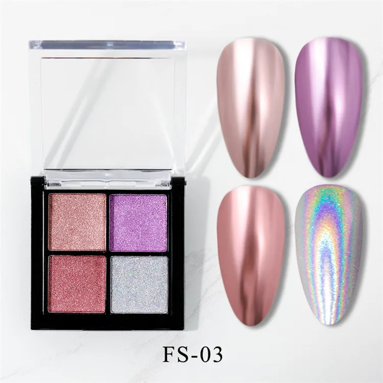 OEM 4 Grids Gold Series Chrome Pigment Powder Nail Powder Metallic Mirror  Magic Mirror Powder Nail Art Solid Glitter