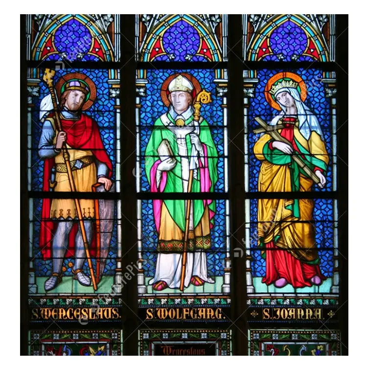 Custom various colored stained glass patterned design church building glass for cathedral