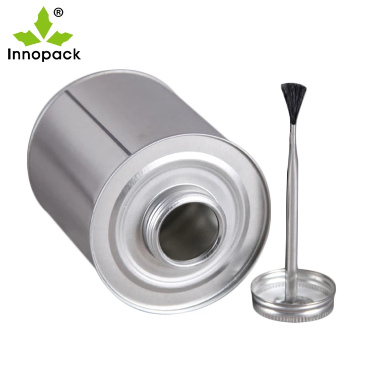 250ml round tin can with screw lid and brush, cheap direct sale