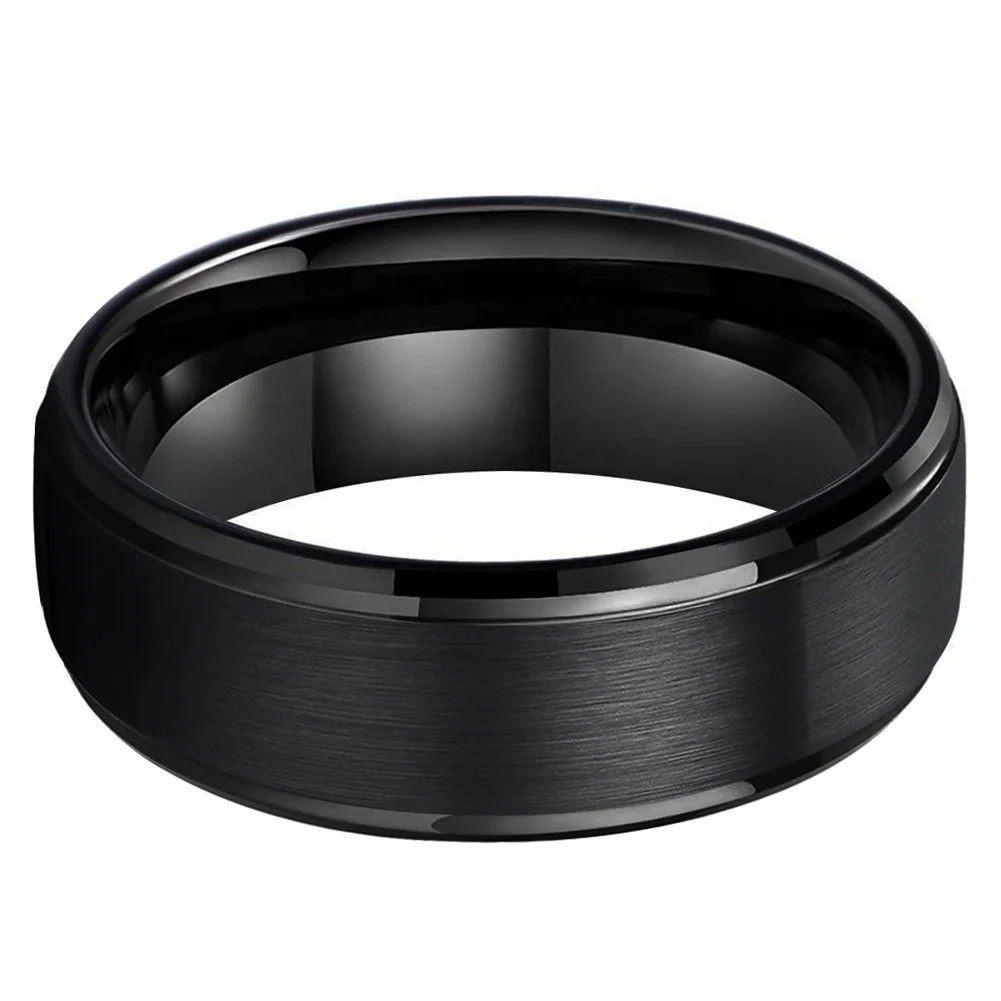 Coolstyle Jewelry Dropshipping Wholesale 8mm Stepped Beveled Fashion Engagement Wedding Band Black Tungsten Ring for Men Women