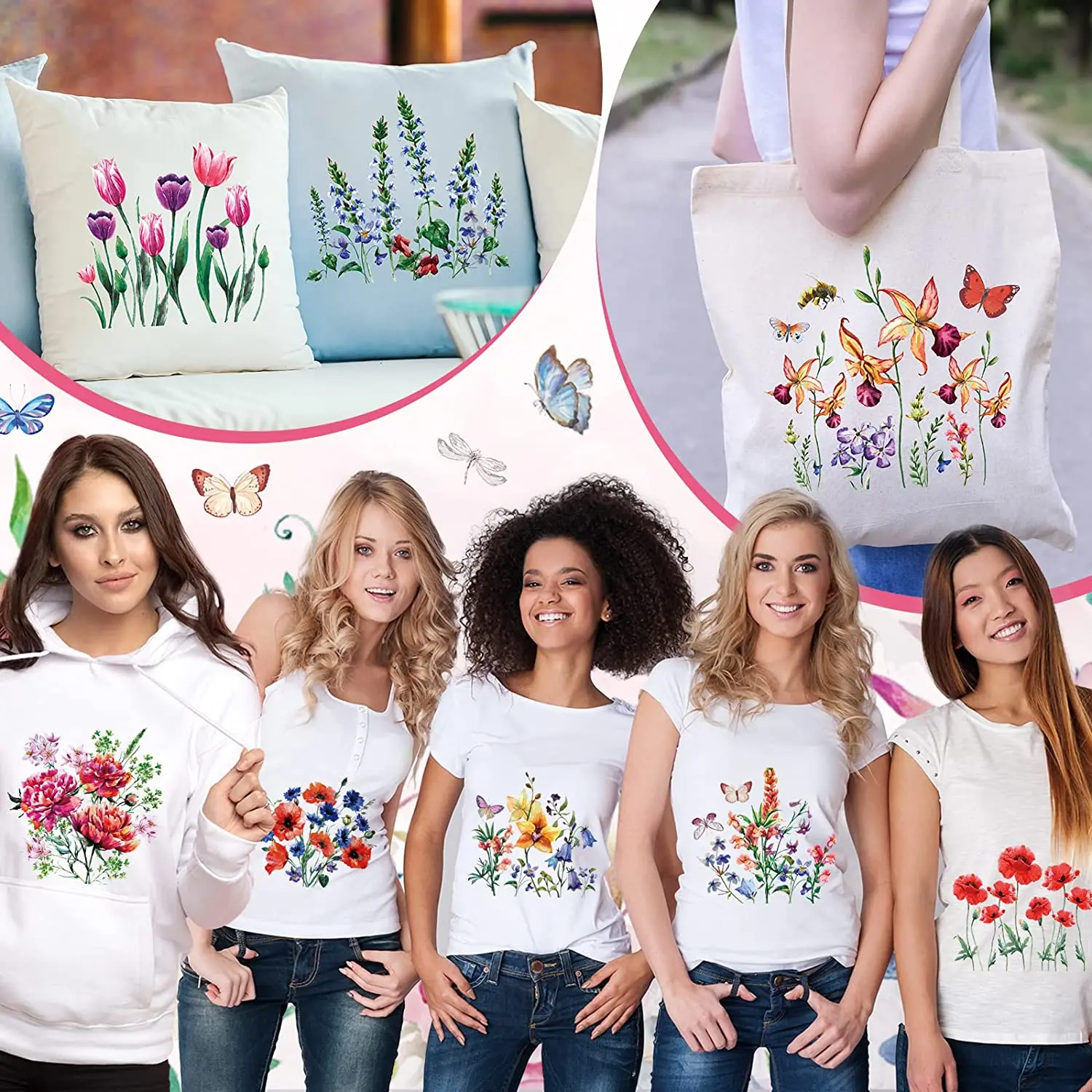 Factory Custom Designs Wild Flower Heat Transfer Iron on Stickers Appliques for T Shirt Jackets DIY Art Decoration