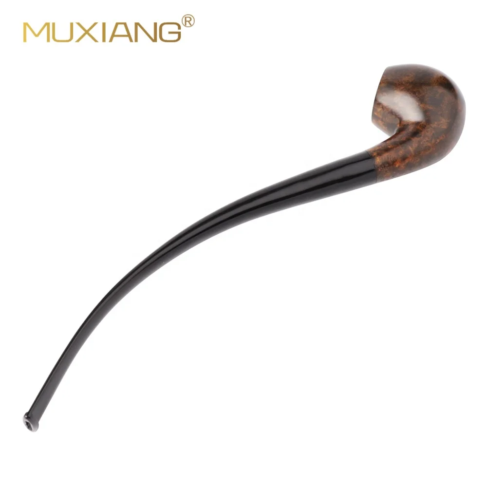 MUXIANG Durable Long Bent Briar Wood Tobacco Pipe Handmade Ready To Ship Smoking Pipe