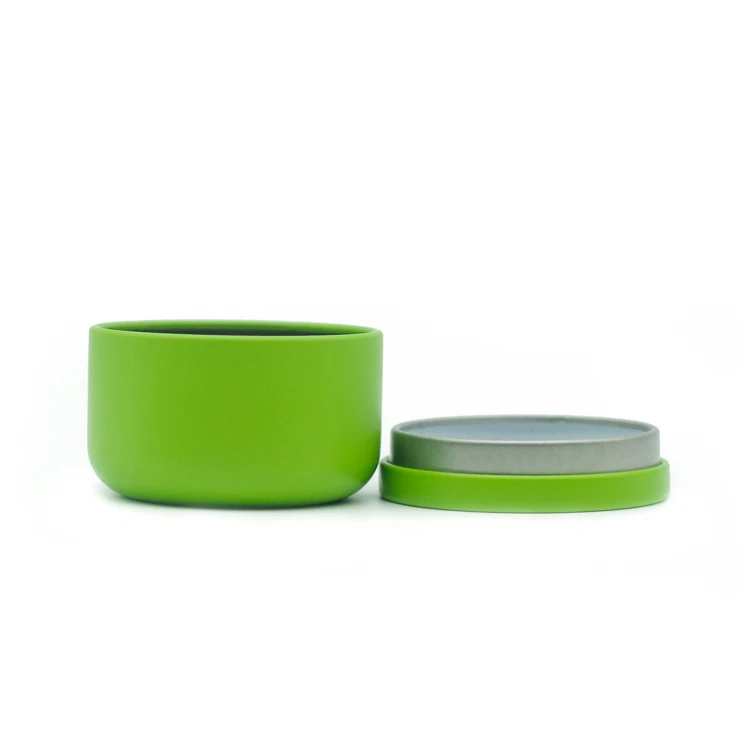 Gold Tea Tin Grey Tea Box Matte Green Small Round Shaped Tin Mini Tea Caddy