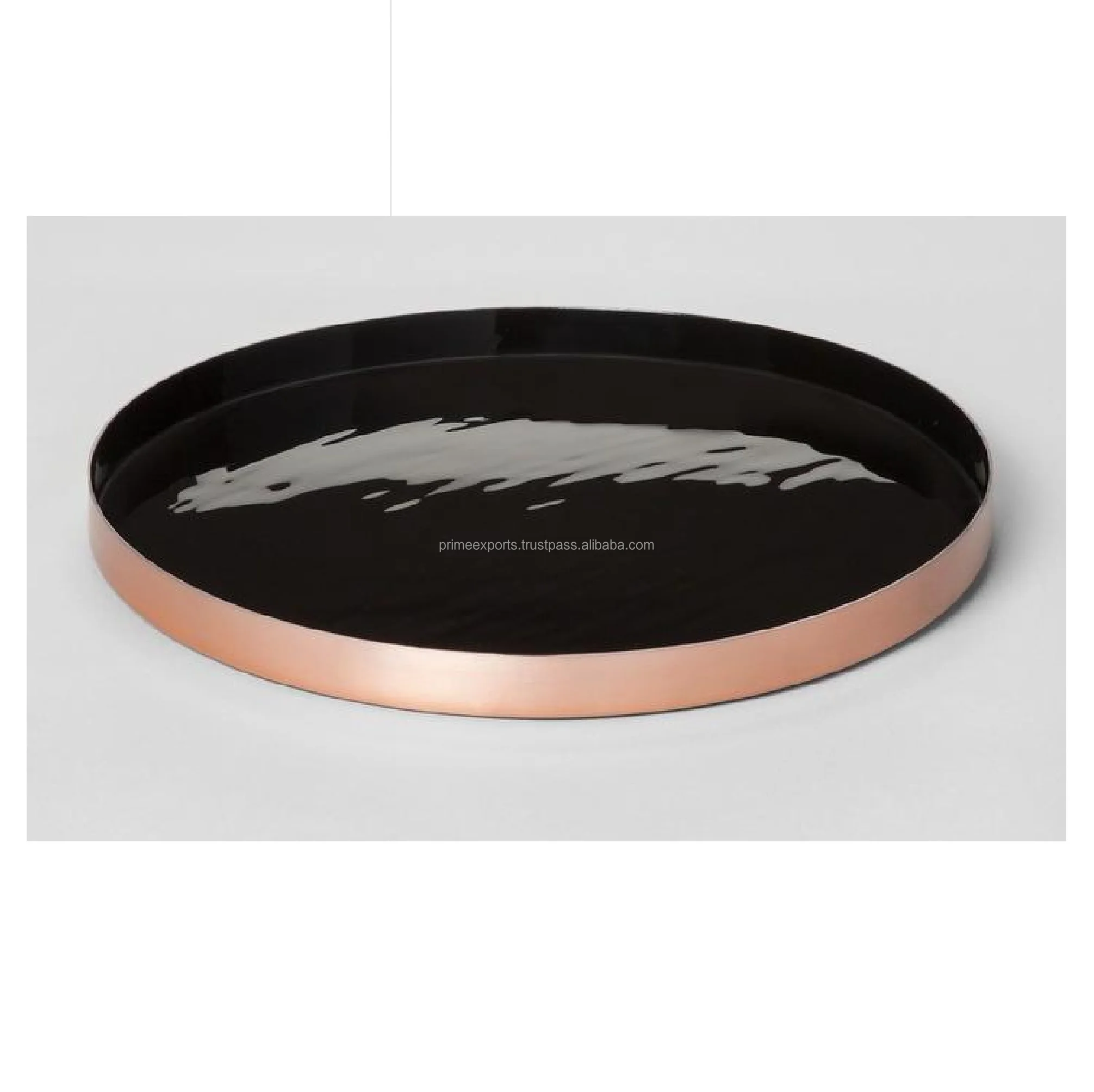 Round copper antique with green solid metal serving trays for home hotels and restaurant decor Indian handmade metal trays