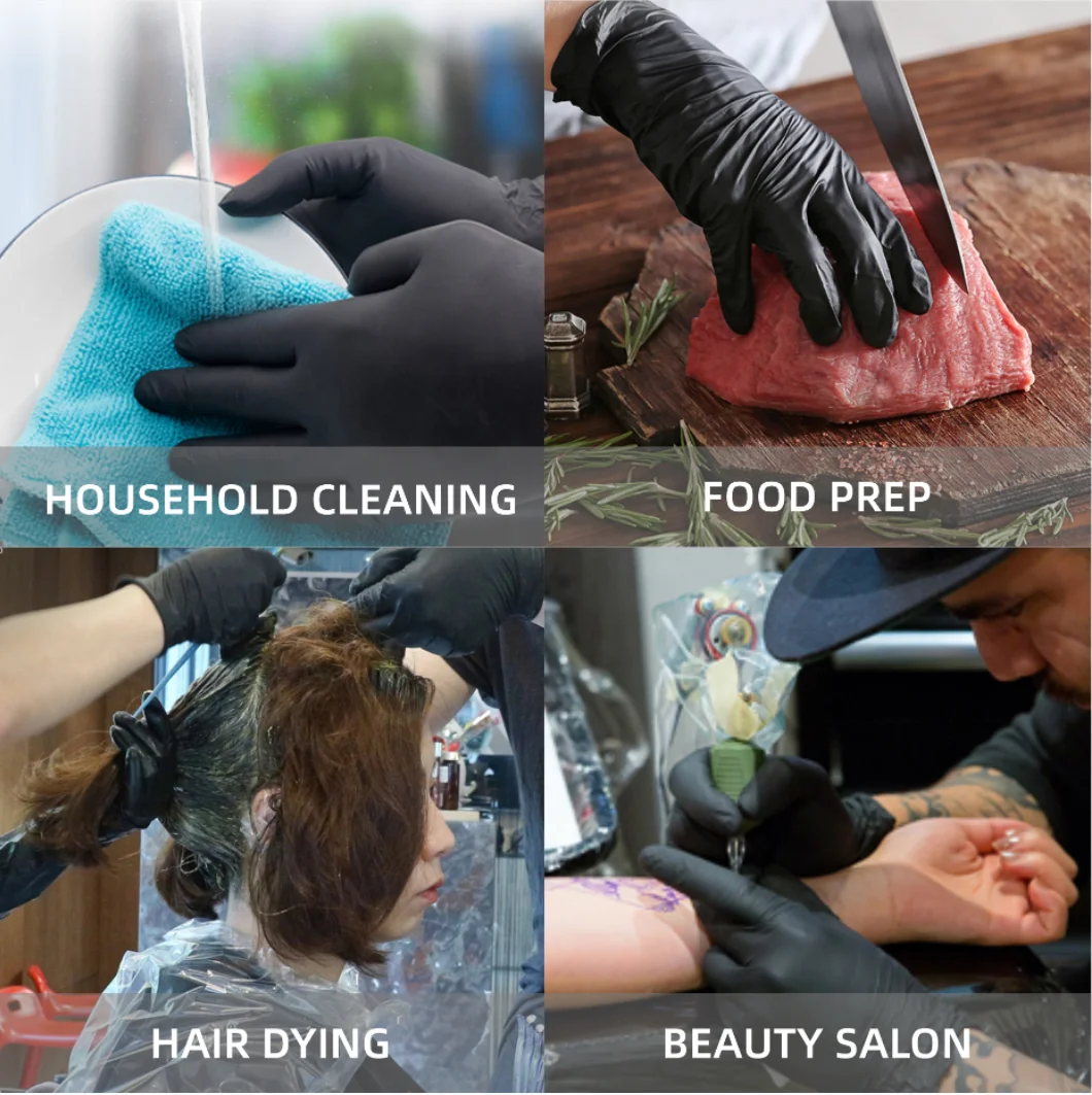 ANBOSON 510K Non Sterile Fingertips Textured Tattoo Protective Safety Powder Free Disposable Black Nitrile Gloves Manufacturers