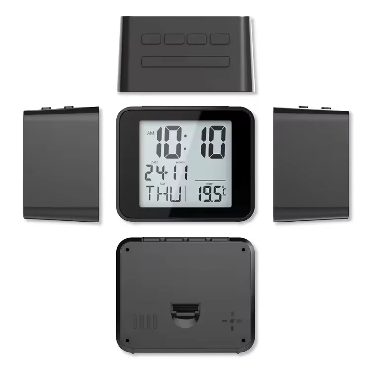 Youton Digital Table Clock Backlight High Accuracy Alarm Clock for Kids with White Electronic LCD Display Square Radio Speaker