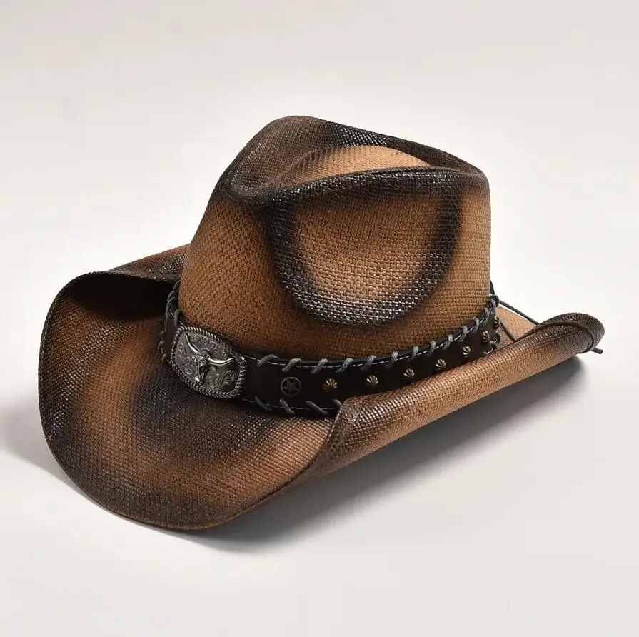 Vintage Vibes Shapeable Brim with Popular Accessory Western Straw Cowboy Hat Men