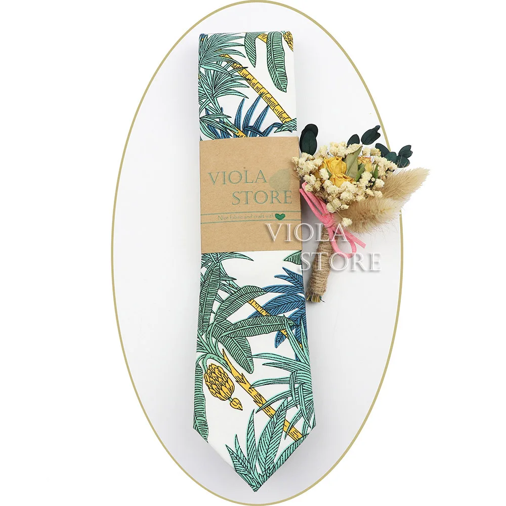 Подарочная коробка, роскошный набор брошей в виде тропического растения, зажим для сухих цветов, хлопковый галстук 6,5 см, праздничный галстук, аксессуары для костюма с цветочным принтом