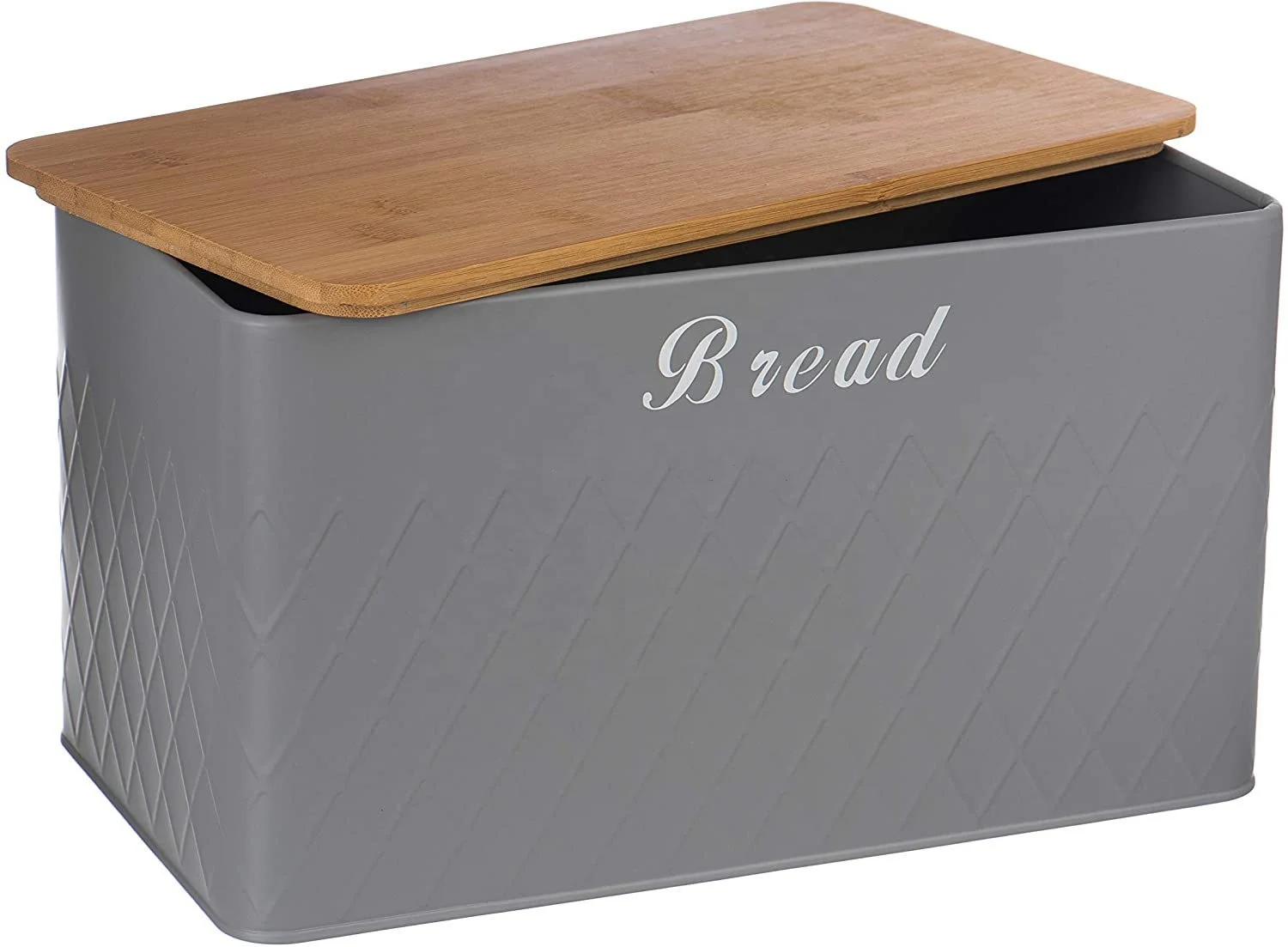 5pcs Kitchen Storage Set Airtight Bamboo Lids Grey Metal Container with Biscuit Barrel Canister Diamond Embossed Design