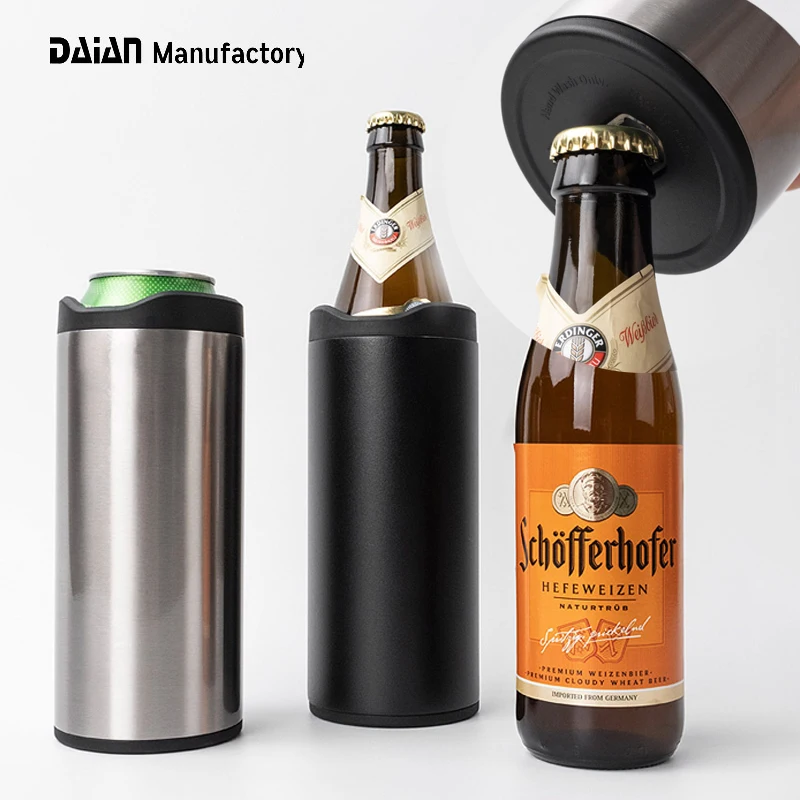 New Release Eco Friendly 16oz Double Wall Stainless Steel Can Cooler and Beer Bottle Cooler with Beer Opener