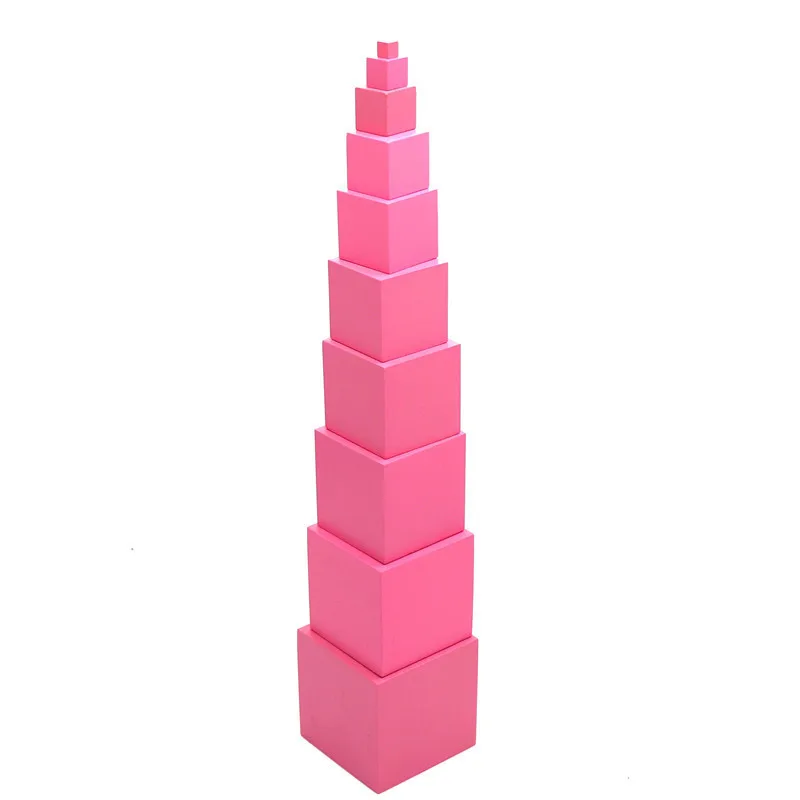 Preschool Toys Educational Montessori Sensorial Toys Solid Wood Cube Building Block Montessori Pink Tower