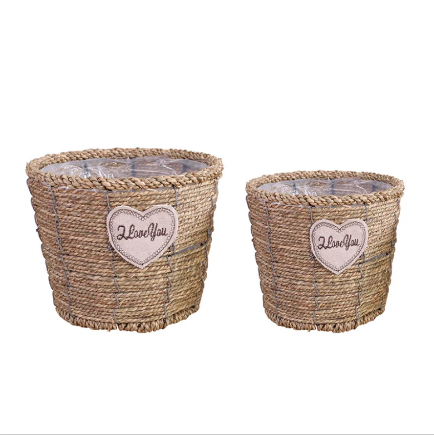 
European grass woven flower basket wall woven grass flower pot flower basket green plant creative basin 
