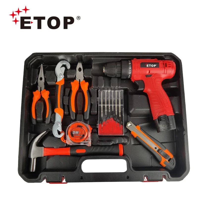 ETOP Direct Sales 125pcs Professional multi-purposed Tool Kit with 10mm cordless Drill Machine