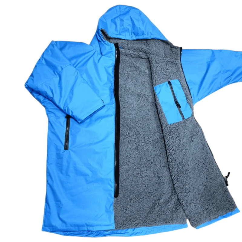 Windproof recyclable material surf poncho robe swim parka jacket warm lining waterproof changing robe long outdoor coat