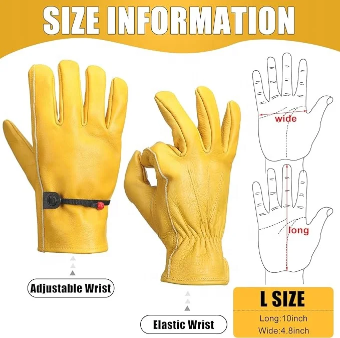 Custom Logo Leather Safety Work Gloves Durable Driving Welding Waterproof Garden Warehouse Cow Split Outdoor Protection Work