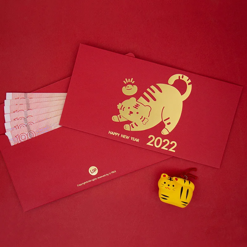 Wholesale Customize Chinese New Year Hong Pao Luxury 2022 Red Cute Good Luck Envelope With Gold Hot Stamping Logo