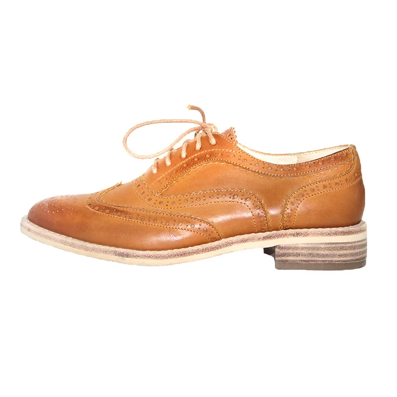 China Factory Handmade classical high quality calf leather upper lace-up women pump shoes