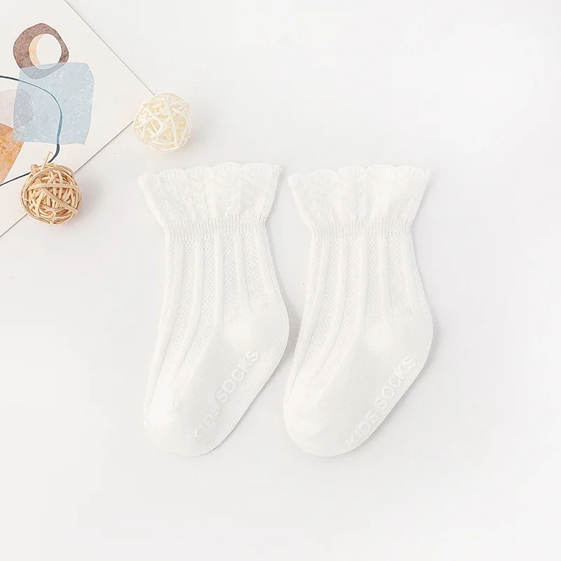 2023 baby socks 0-3 months middle tube non-slip toddler socks combed cotton solid color newborn cute baby anti slip socks