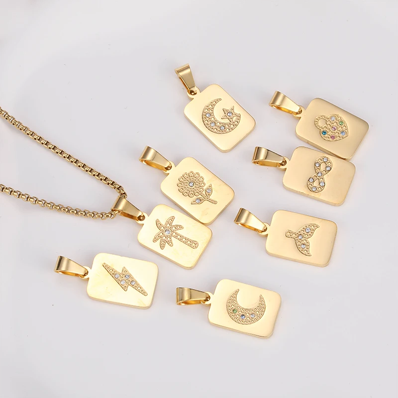 Women 18K Gold Plated Stainless Steel Charm Pendant Necklace