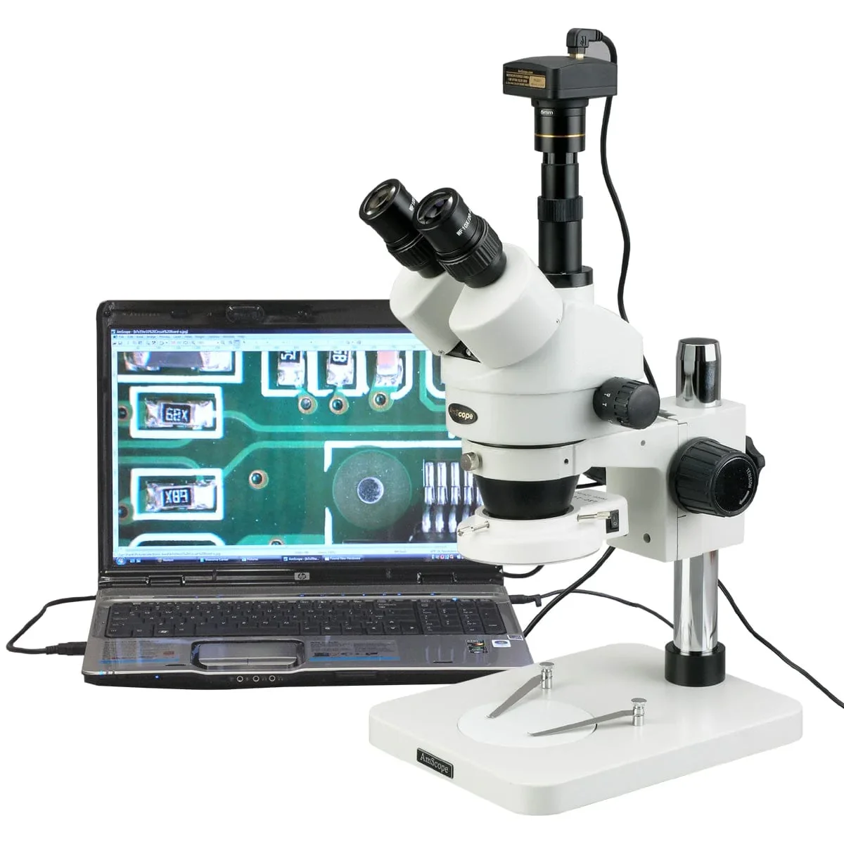 AmScope Supplies 3.5X-180X Manufacturing 144-LED Zoom Stereo Microscope with 1.3MP Digital Camera