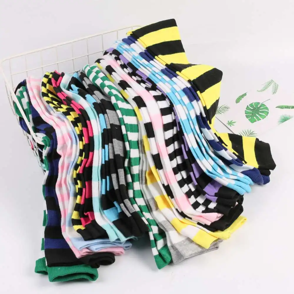 Wholesale Fall Fashion Christmas Party Striped Women Stockings Soft Cotton Fancy Stripes Over Knee Socks Women
