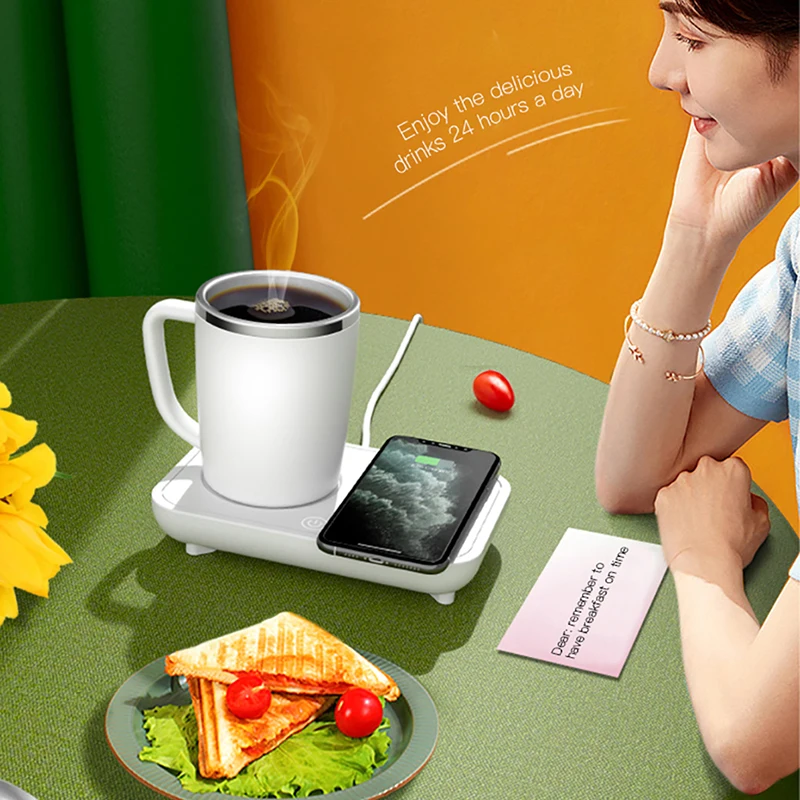 2 in 1 coffee mug warmer with wireless charger  Refrigeration/Heating Temperature Control wireless coffee Cup Charger