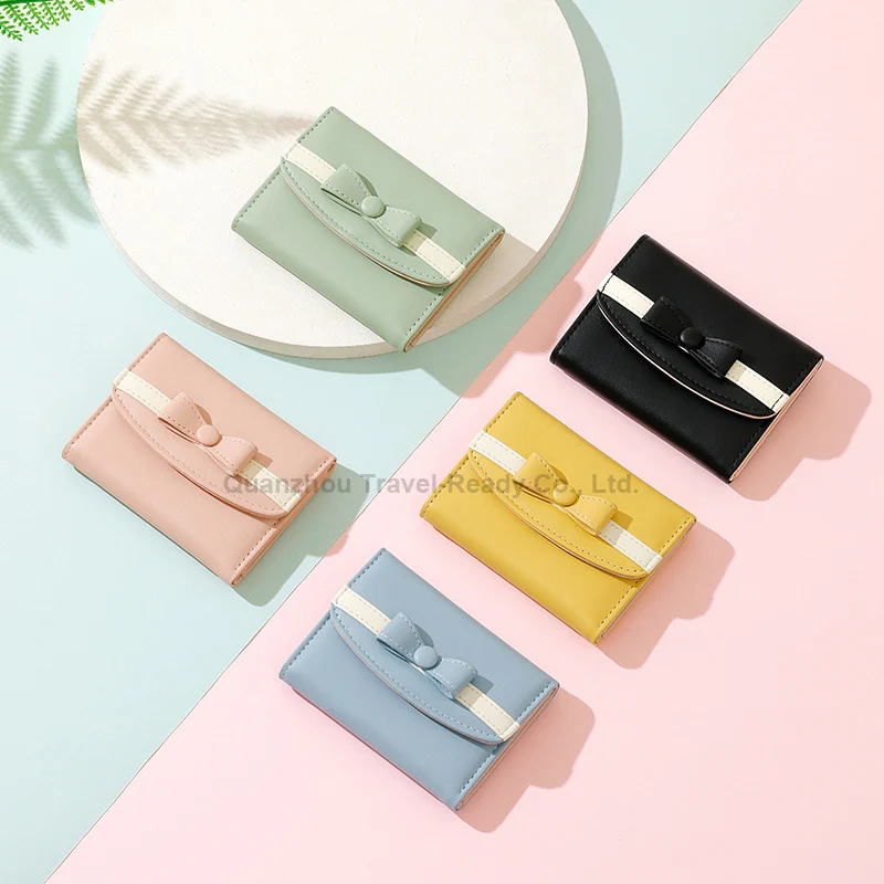 Wholesale hot sale simple storage large capacity purse PU leather bow cute student coin purse girl