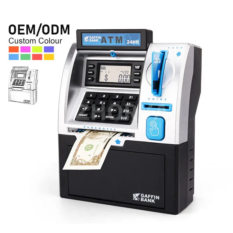 Leemook Cash Register Toy Digital Mini ATM Toy Money Saving Piggy Bank Machine Auto-rolling Money Toys Piggy Bank
