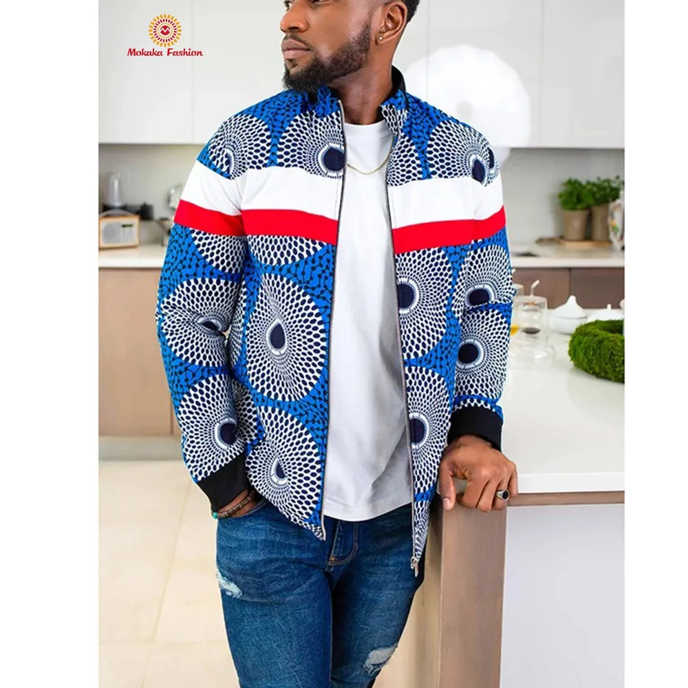
Hot Selling African Stylish Outwears Cotton Circular Diffusion Pattern Men Motorcycle Jackets 