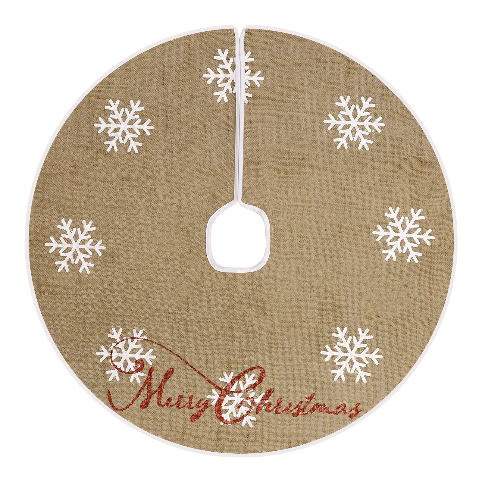 MACTING Christmas Tree Skirt, 30 inches Burlap Tree Mat with White Large Small Snowflake Patterns Pom Poms for Holiday Party