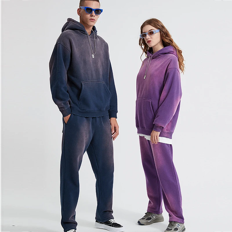 Американский размер 60% хлопок 40% полиэстер комплект с толстовкой на ребенка старше Винтаж кислой очисткой «вареный» зимний флисовый спортивный костюм мужские дизайнерские спортивные костюмы