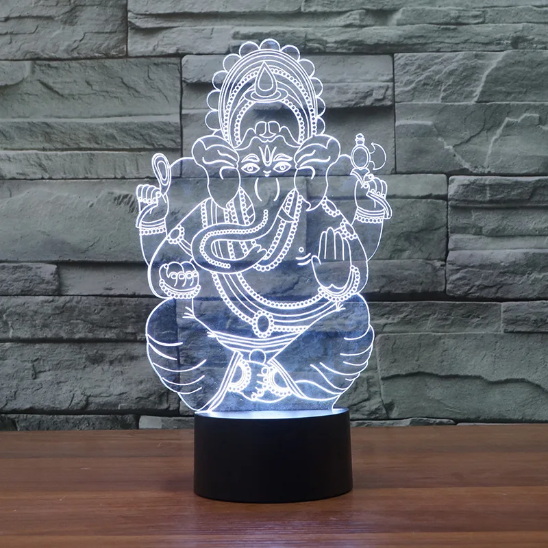 3D LED India Lord Elephant Night Light Visual 7 Colors Ganesha Table Desk Lamp Birthday New Year Xmas Kids Sleep Lighting Gifts