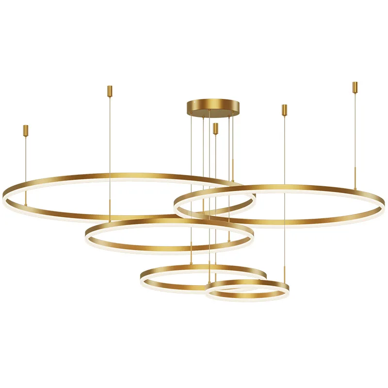 Simple Hanging Ceiling Pendant Light Circle Ring Gold Luxury Modern Led Chandelier For Living Room