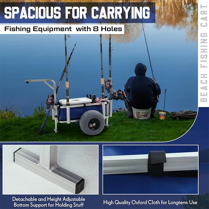Outdoor Surf Casting Portable Folding Trailer Aluminum Fishing Beach Trolley Wagon Cart With Balloon Wheels