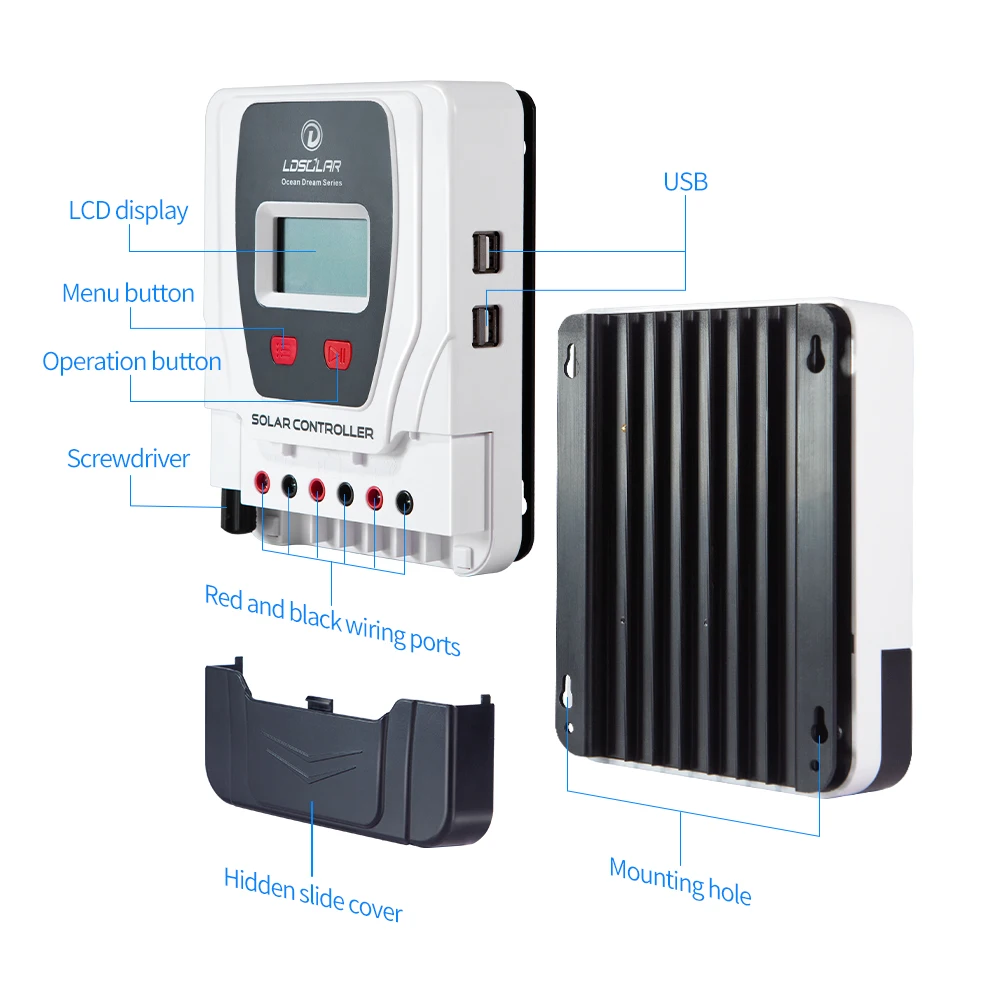Оригинальное производство LDSOLAR 10A 20A 30A 40A 50A 60A 12V 24V 100V автоматическое отключение от сети домашнего использования pwm контроллер солнечного заряда
