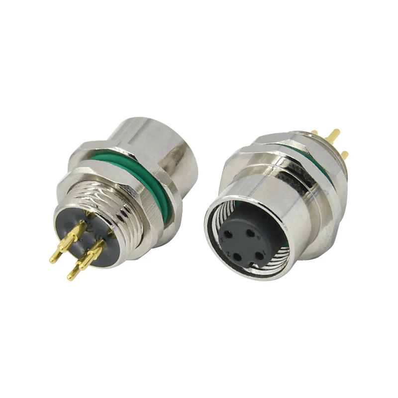 Waterproof ip67 sensor conector 3 4 5 8 12pin plug wall panel mounted pcb a b d code female m12 4 pin connector