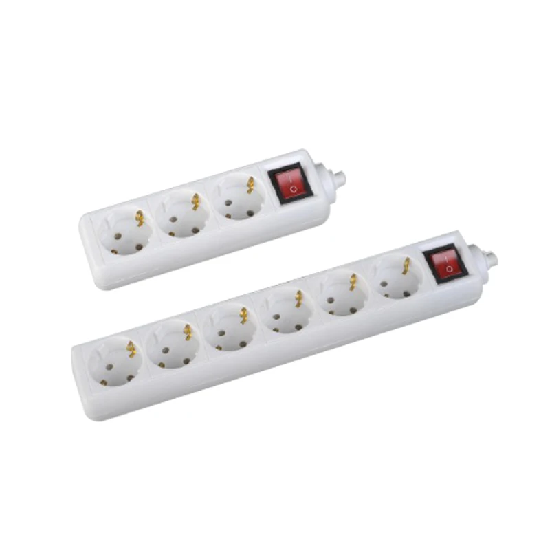 220V Vertical European Electrical Socket Outlet Portable Power Extension 7 Sockets with Grounding with Button