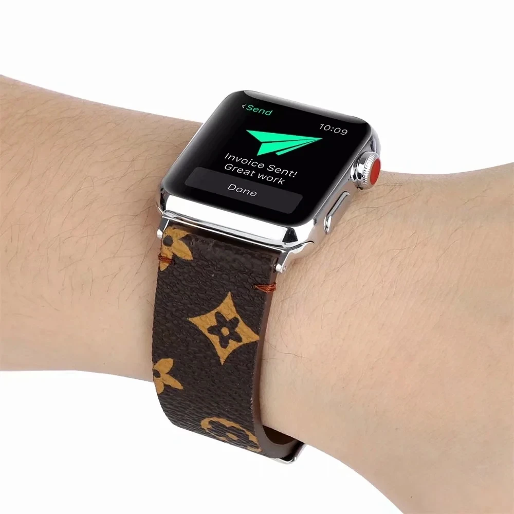Очаровательный спортивный кожаный ремешок с принтом подходит для ремешка Apple watch модный 2021 года роскошный бренд