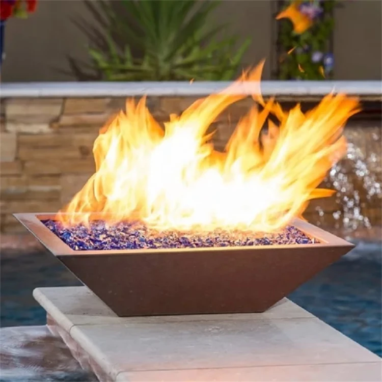 Corten steel fire pit waterfall fire bowl water outdoor pool with ignitor