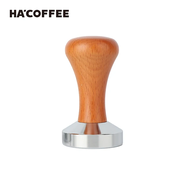 Hot Sale Beech Wood Barista Tamper Tools 51mm 53mm 58mm Espresso Stainless Steel Coffee Tamper with Beech Wooden Handle