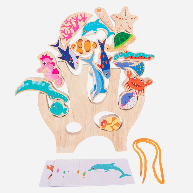 Early Childhood Education Wooden Animal Balance Stacking Building Blocks Game Pirate Ship Stacking High Baby Educational Toys