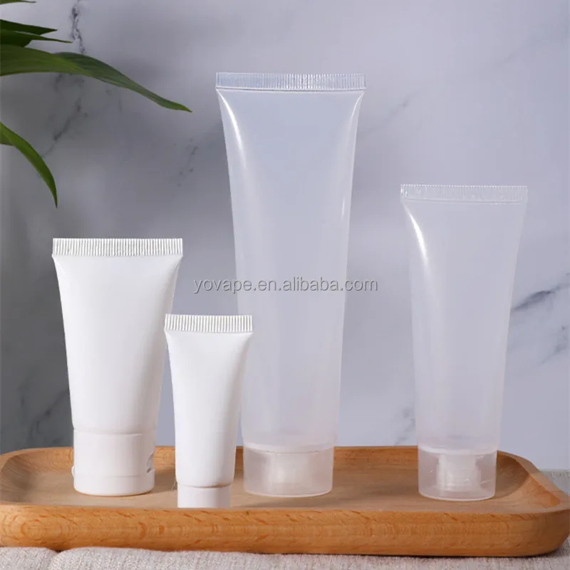 Soft transparent plastic cosmetics tubes refillable toothpaste facial cleanser button hand cream hair conditioner tube with caps